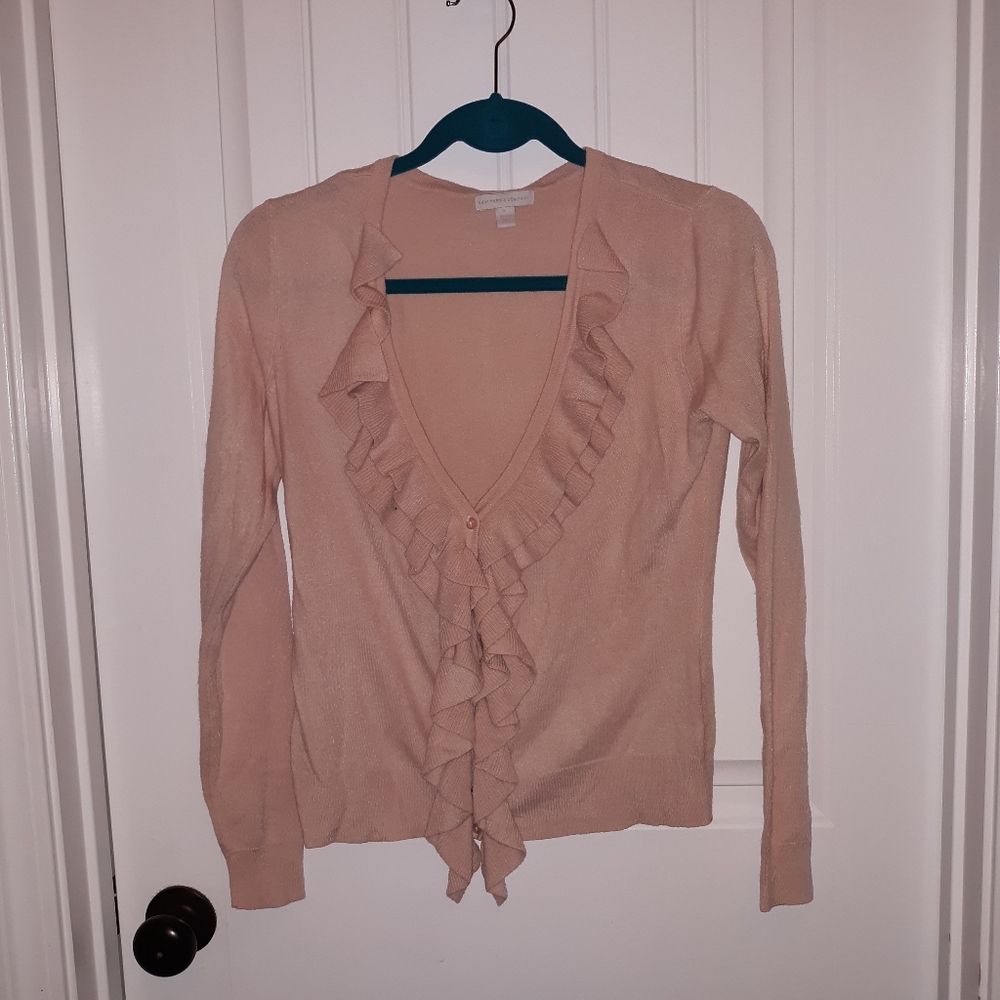 New York and Company pink ruffled cardigan